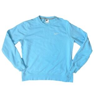 NIKE Mens LARGE Club French Terry Swoosh Pullover Sweatshirt Sky Blue 637902-499